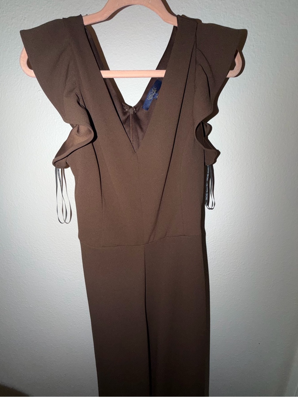 RACHEL Rachel Roy Brown V-Neck Ruffle Sleeve Jumpsuit